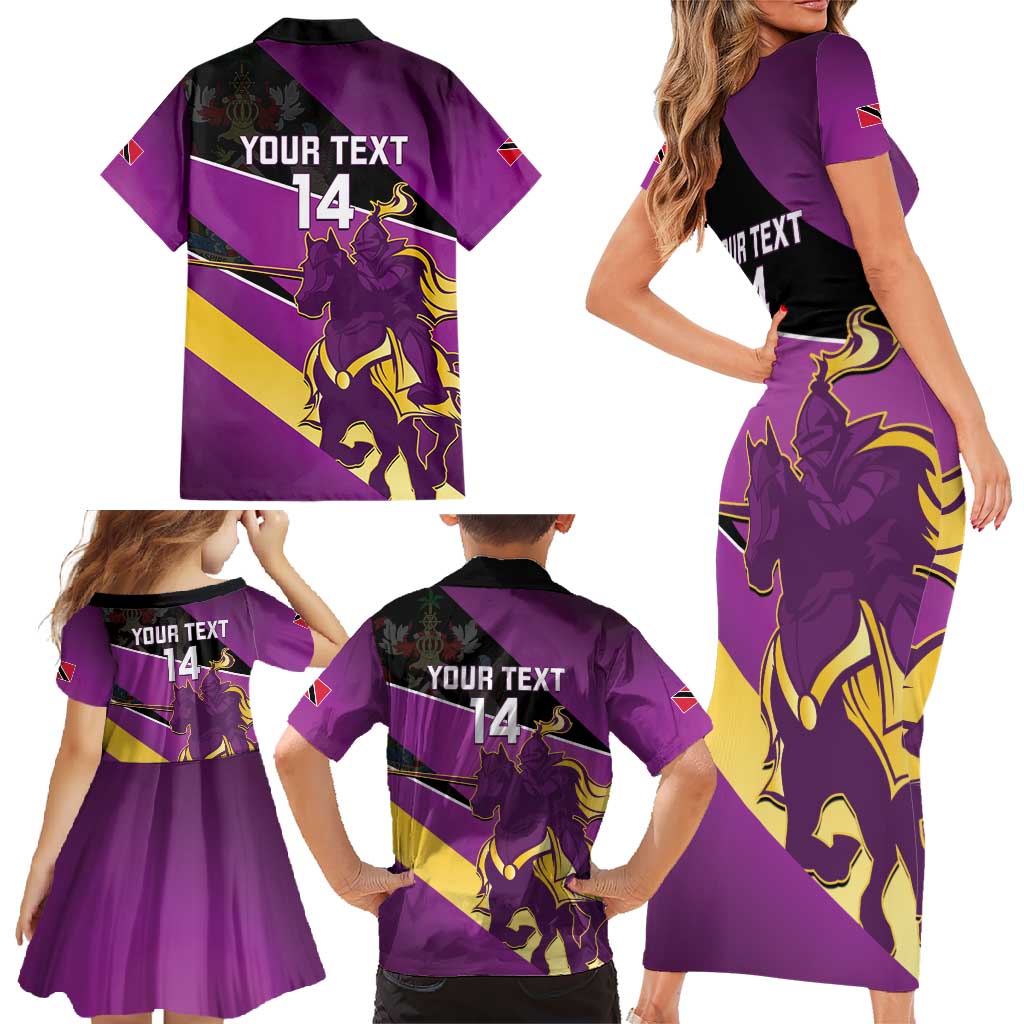 Custom Trinidad and Tobago Cricket Family Matching Short Sleeve Bodycon Dress and Hawaiian Shirt Come On Knight Riders Purple Version