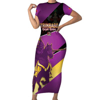 Custom Trinidad and Tobago Cricket Family Matching Short Sleeve Bodycon Dress and Hawaiian Shirt Come On Knight Riders Purple Version