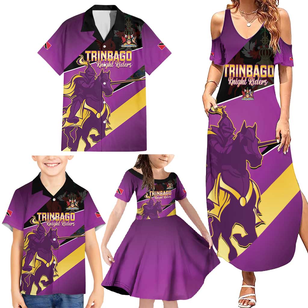 Custom Trinidad and Tobago Cricket Family Matching Summer Maxi Dress and Hawaiian Shirt Come On Knight Riders Purple Version
