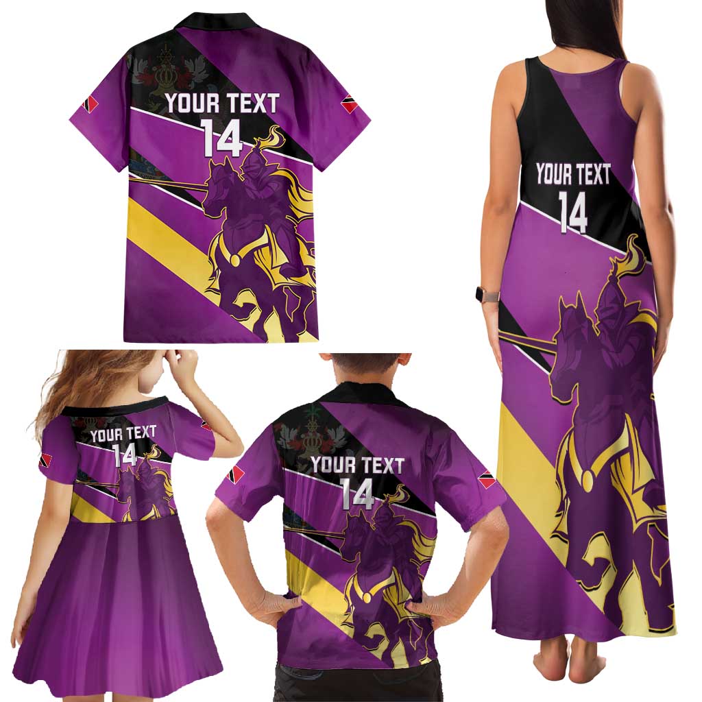 Custom Trinidad and Tobago Cricket Family Matching Tank Maxi Dress and Hawaiian Shirt Come On Knight Riders Purple Version