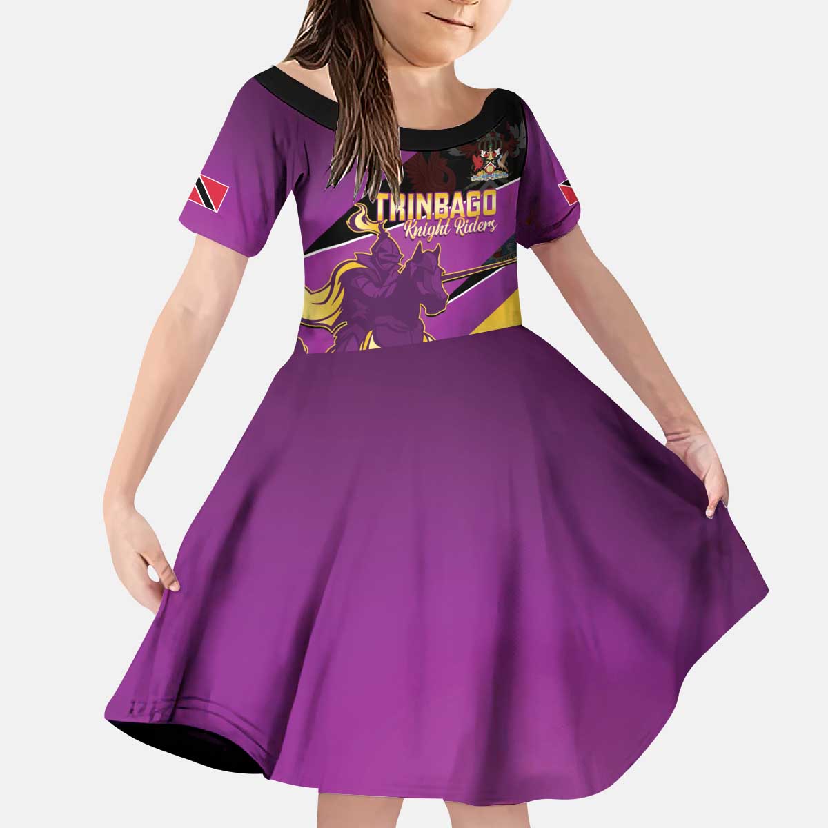 Custom Trinidad and Tobago Cricket Kid Short Sleeve Dress Come On Knight Riders Purple Version