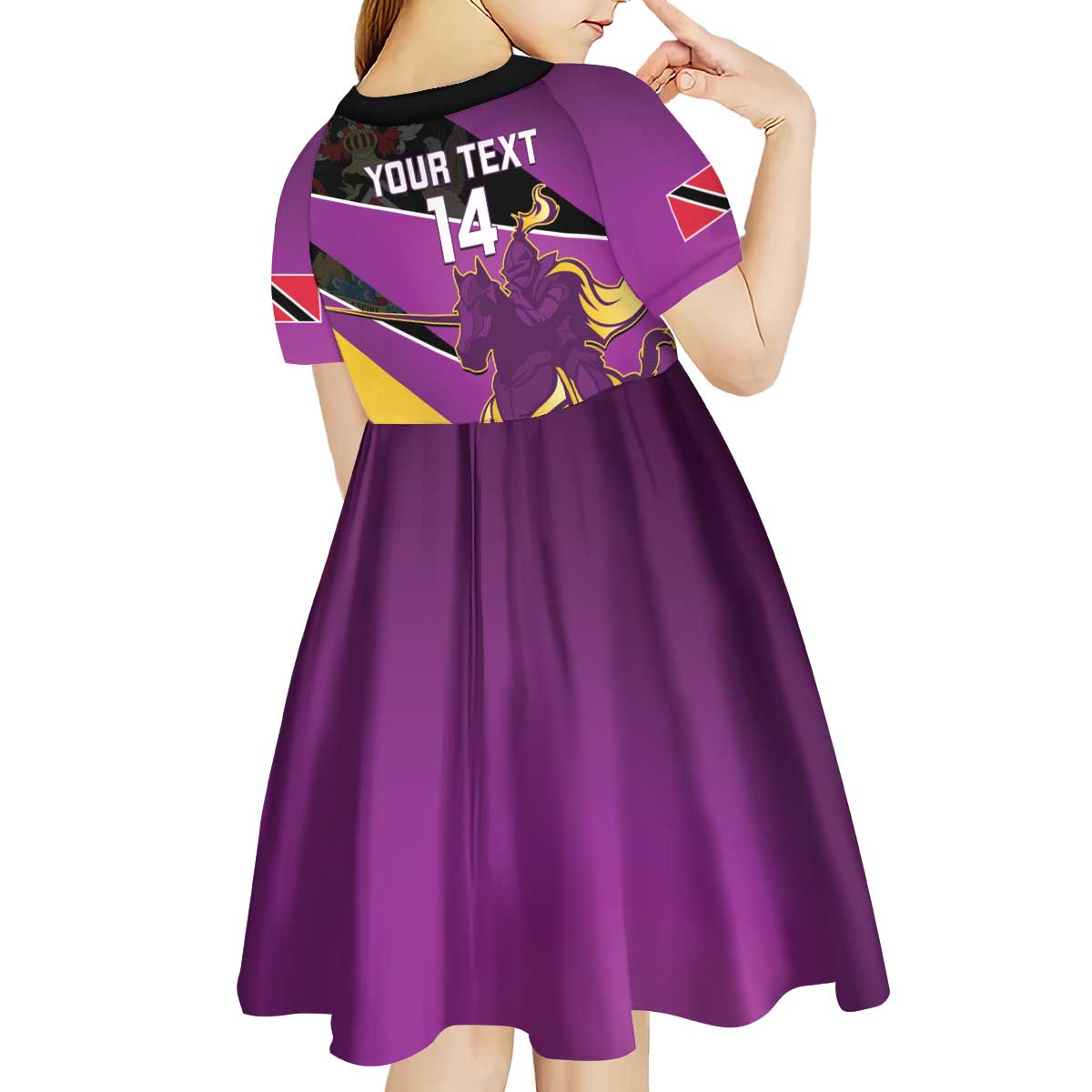 Custom Trinidad and Tobago Cricket Kid Short Sleeve Dress Come On Knight Riders Purple Version