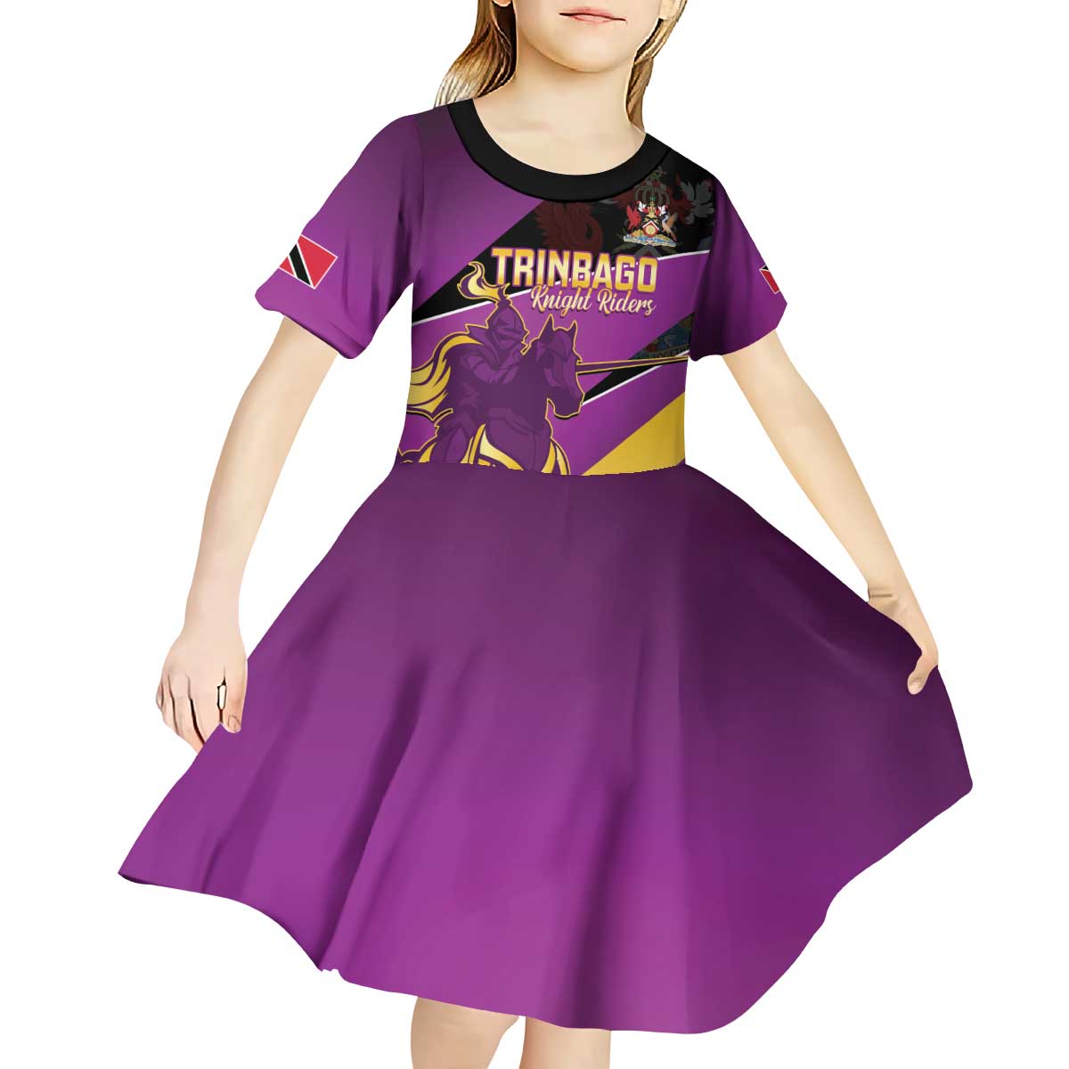 Custom Trinidad and Tobago Cricket Kid Short Sleeve Dress Come On Knight Riders Purple Version