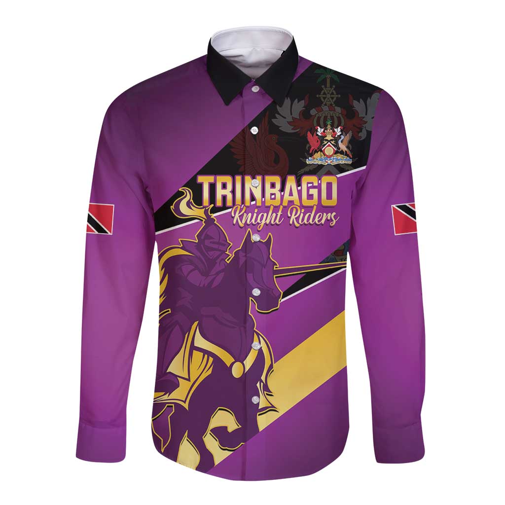 Custom Trinidad and Tobago Cricket Long Sleeve Button Shirt Come On Knight Riders Purple Version