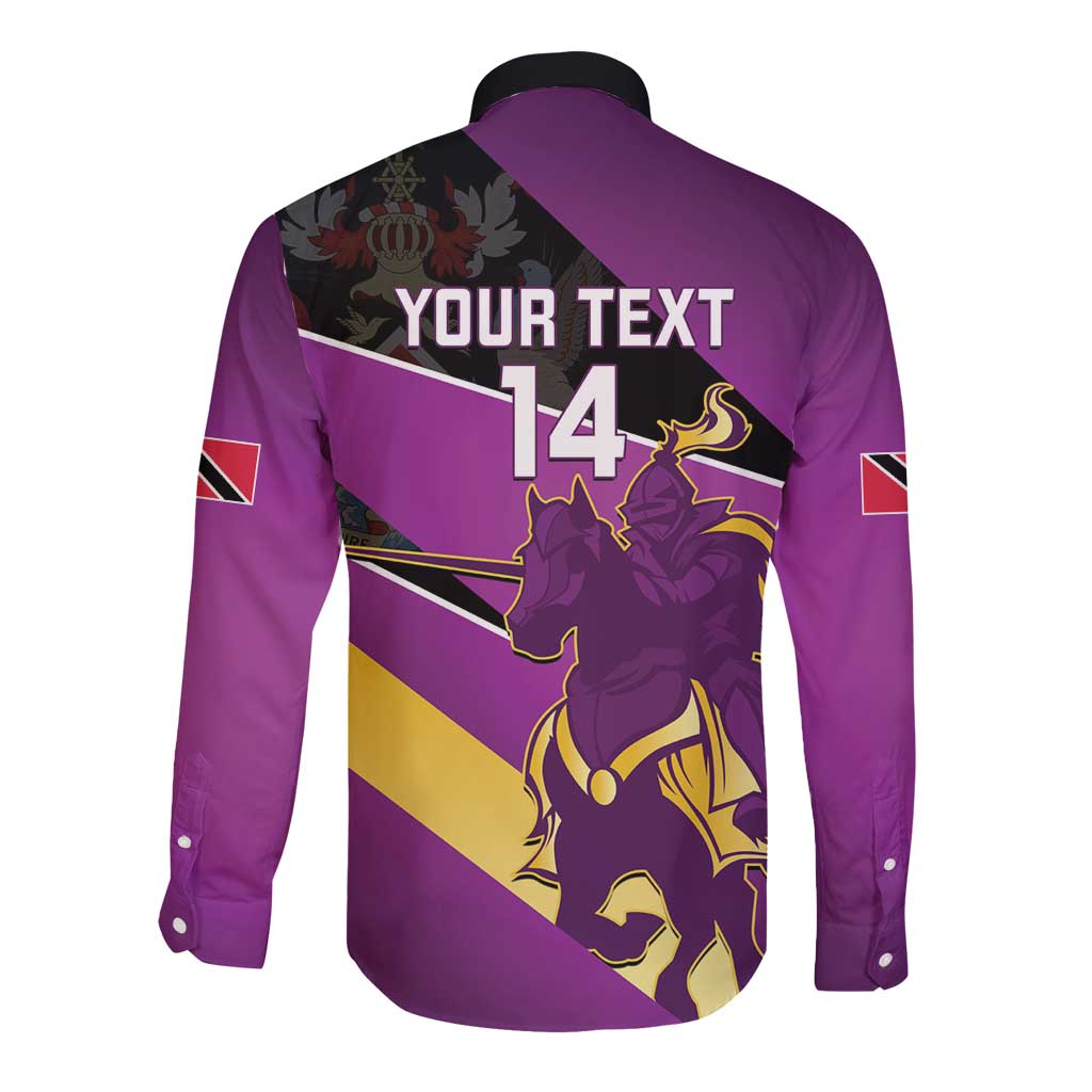 Custom Trinidad and Tobago Cricket Long Sleeve Button Shirt Come On Knight Riders Purple Version