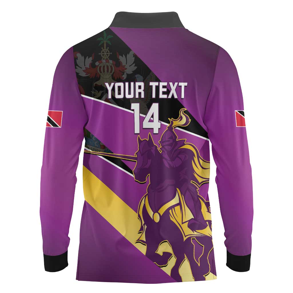 Custom Trinidad and Tobago Cricket Long Sleeve Polo Shirt Come On Knight Riders Purple Version