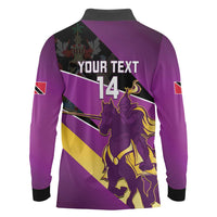 Custom Trinidad and Tobago Cricket Long Sleeve Polo Shirt Come On Knight Riders Purple Version