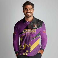 Custom Trinidad and Tobago Cricket Long Sleeve Polo Shirt Come On Knight Riders Purple Version