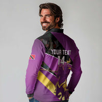 Custom Trinidad and Tobago Cricket Long Sleeve Polo Shirt Come On Knight Riders Purple Version