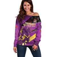 Custom Trinidad and Tobago Cricket Off Shoulder Sweater Come On Knight Riders Purple Version