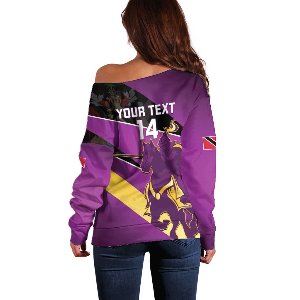 Custom Trinidad and Tobago Cricket Off Shoulder Sweater Come On Knight Riders Purple Version