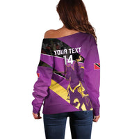 Custom Trinidad and Tobago Cricket Off Shoulder Sweater Come On Knight Riders Purple Version