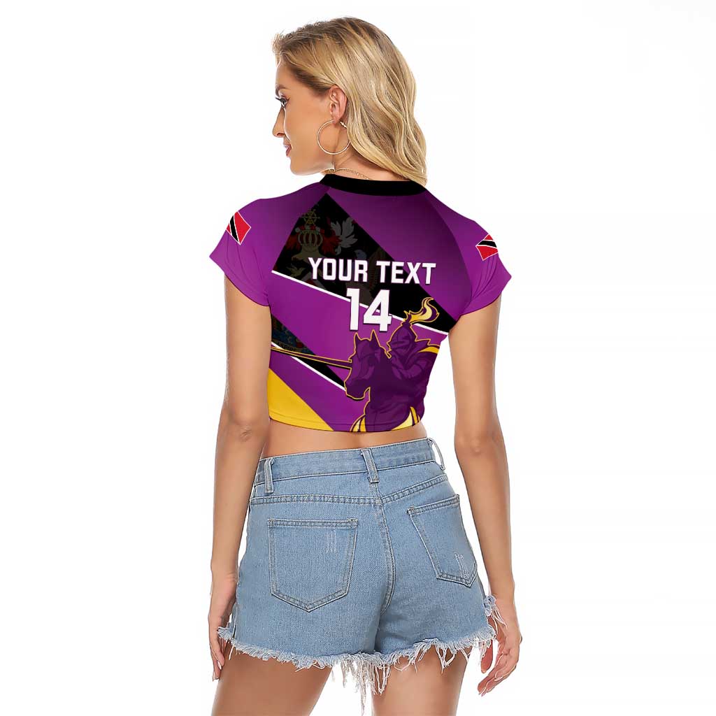 Custom Trinidad and Tobago Cricket Raglan Cropped T Shirt Come On Knight Riders Purple Version