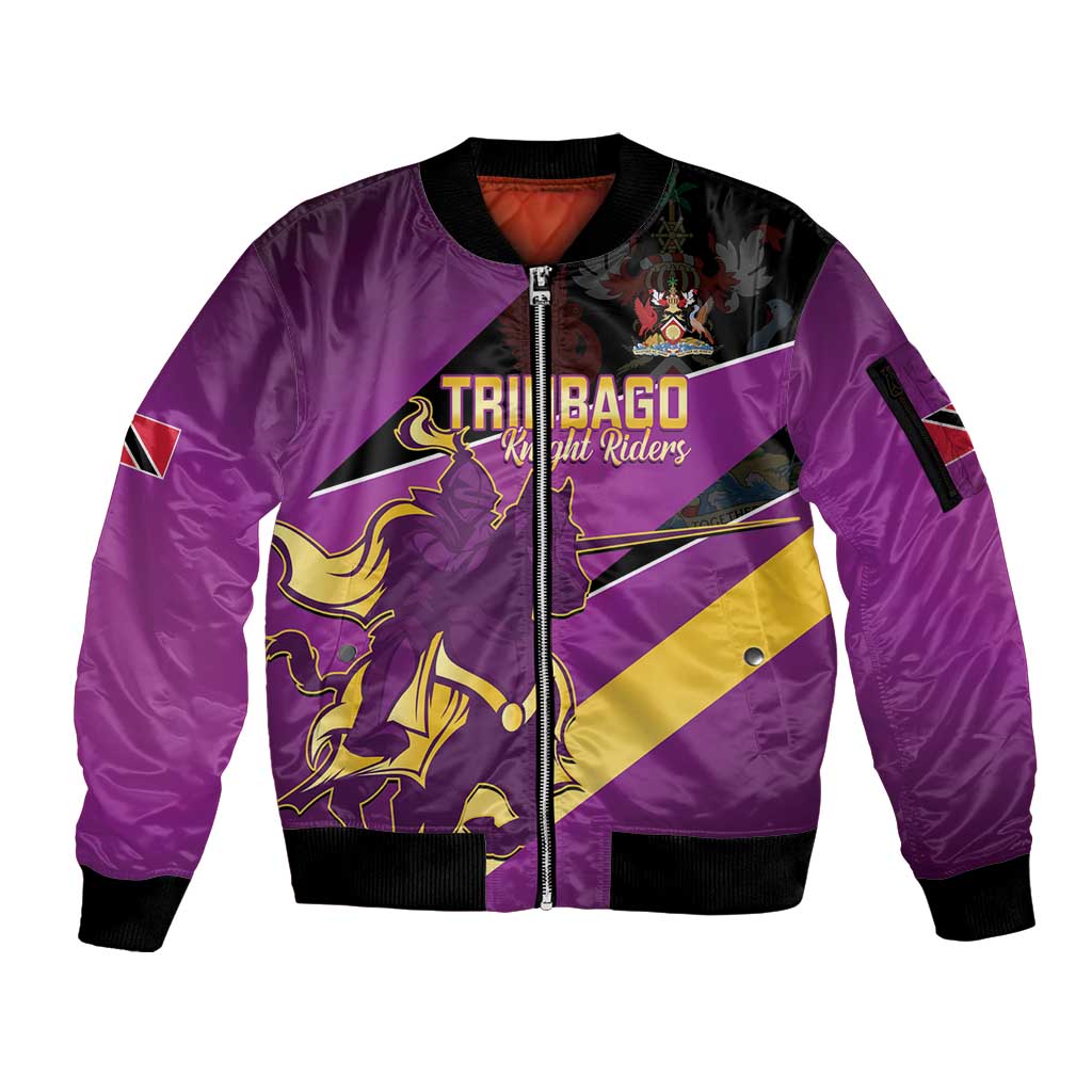 Custom Trinidad and Tobago Cricket Sleeve Zip Bomber Jacket Come On Knight Riders Purple Version