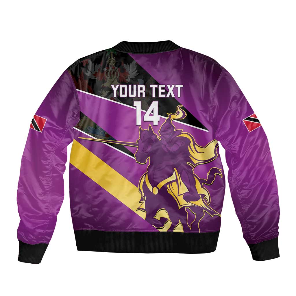 Custom Trinidad and Tobago Cricket Sleeve Zip Bomber Jacket Come On Knight Riders Purple Version