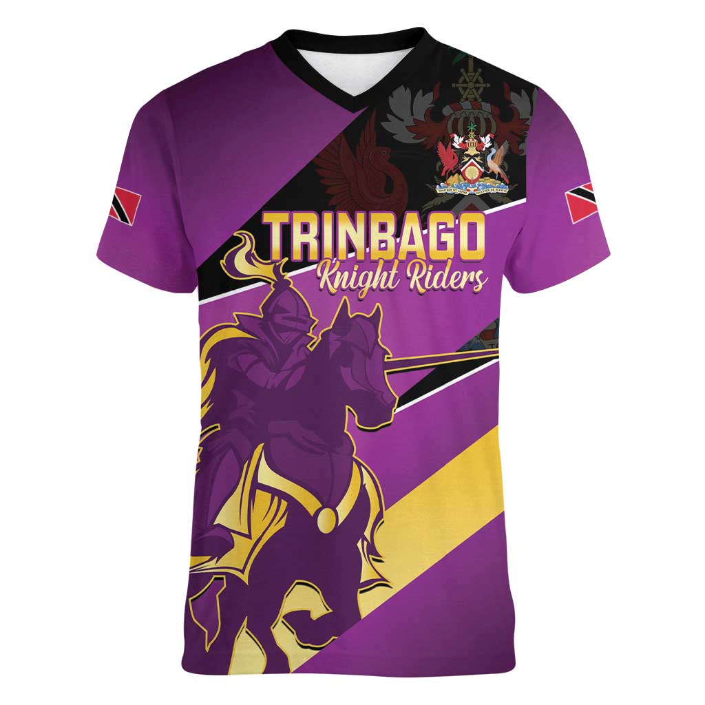 Custom Trinidad and Tobago Cricket Women V-Neck T-Shirt Come On Knight Riders Purple Version