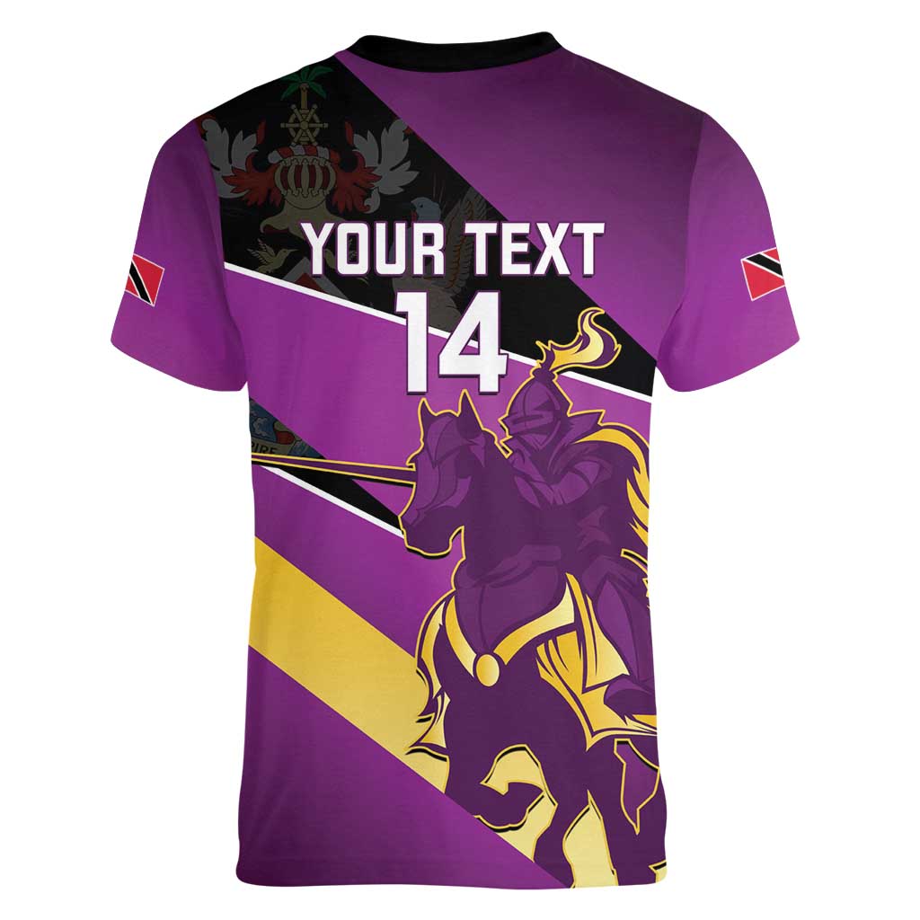 Custom Trinidad and Tobago Cricket Women V-Neck T-Shirt Come On Knight Riders Purple Version