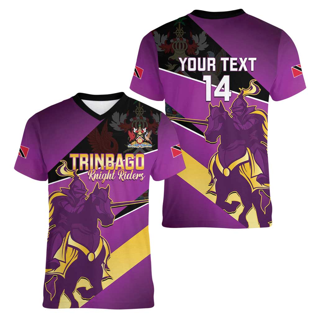 Custom Trinidad and Tobago Cricket Women V-Neck T-Shirt Come On Knight Riders Purple Version
