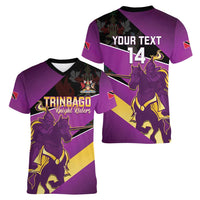 Custom Trinidad and Tobago Cricket Women V-Neck T-Shirt Come On Knight Riders Purple Version