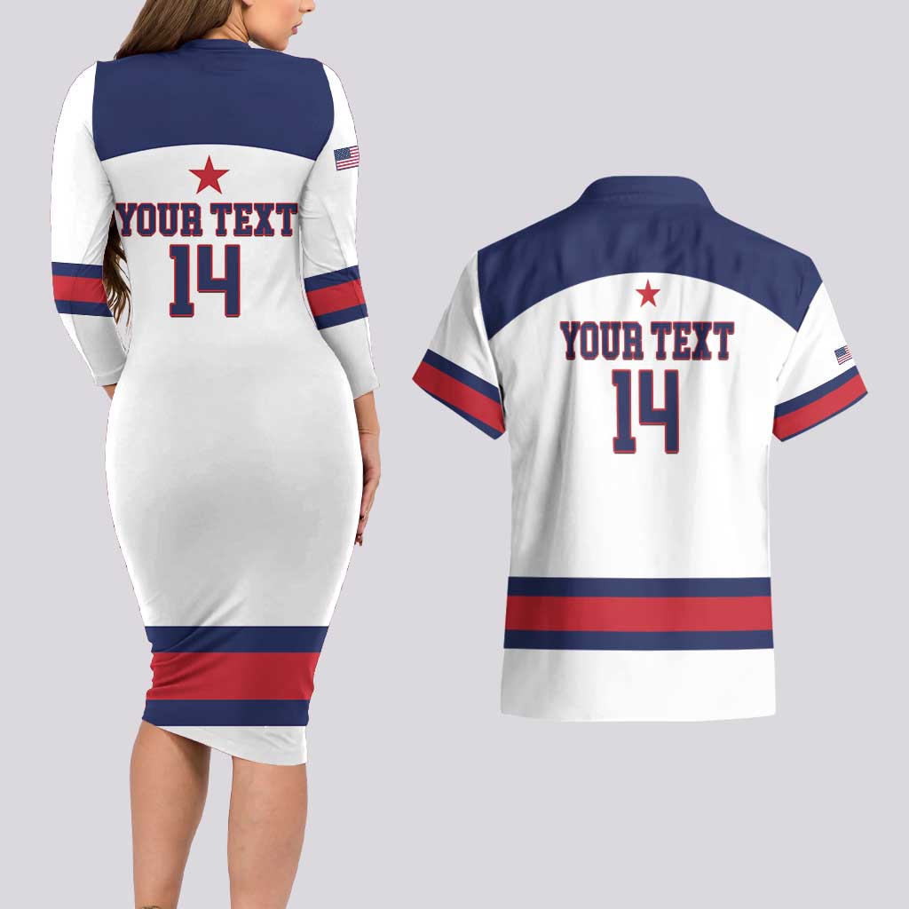 Custom United States Lacrosse Couples Matching Long Sleeve Bodycon Dress and Hawaiian Shirt Go Champions White Version
