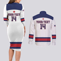 Custom United States Lacrosse Couples Matching Long Sleeve Bodycon Dress and Long Sleeve Button Shirt Go Champions White Version