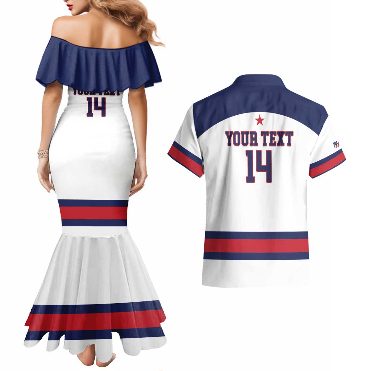 Custom United States Lacrosse Couples Matching Mermaid Dress and Hawaiian Shirt Go Champions White Version