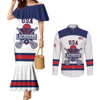 Custom United States Lacrosse Couples Matching Mermaid Dress and Long Sleeve Button Shirt Go Champions White Version