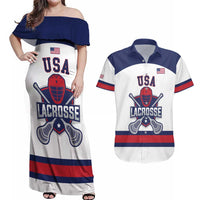 Custom United States Lacrosse Couples Matching Off Shoulder Maxi Dress and Hawaiian Shirt Go Champions White Version