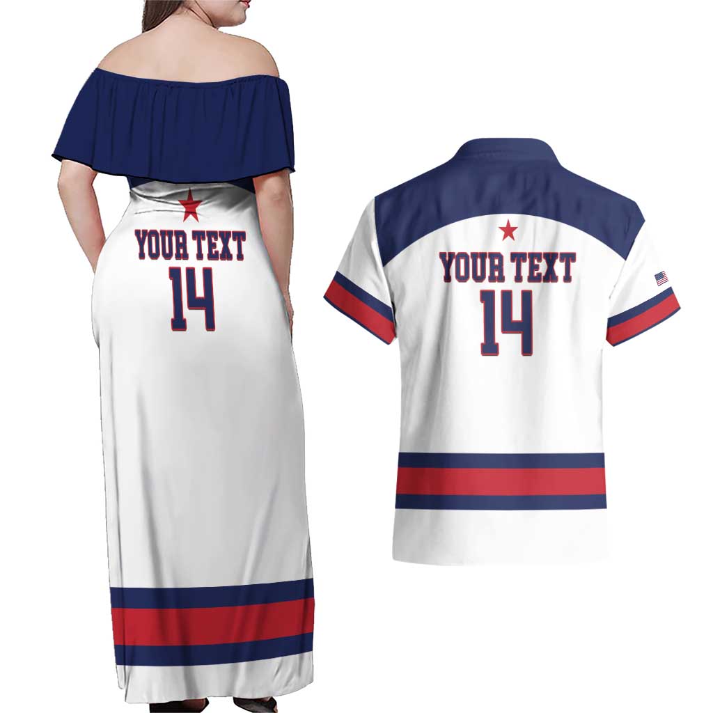 Custom United States Lacrosse Couples Matching Off Shoulder Maxi Dress and Hawaiian Shirt Go Champions White Version