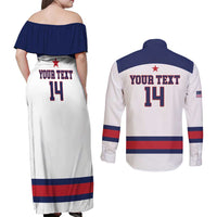 Custom United States Lacrosse Couples Matching Off Shoulder Maxi Dress and Long Sleeve Button Shirt Go Champions White Version