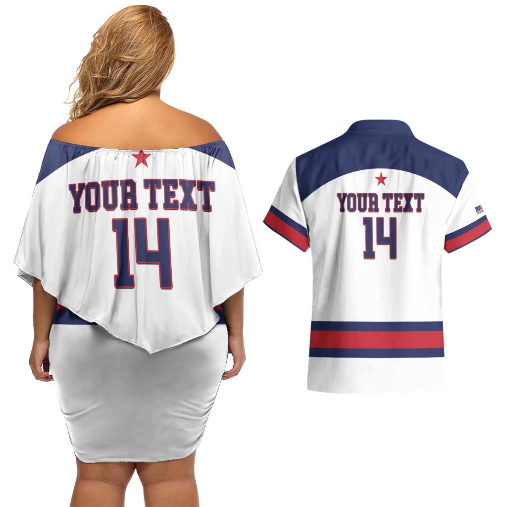 Custom United States Lacrosse Couples Matching Off Shoulder Short Dress and Hawaiian Shirt Go Champions White Version