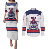 Custom United States Lacrosse Couples Matching Puletasi and Long Sleeve Button Shirt Go Champions White Version