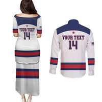 Custom United States Lacrosse Couples Matching Puletasi and Long Sleeve Button Shirt Go Champions White Version