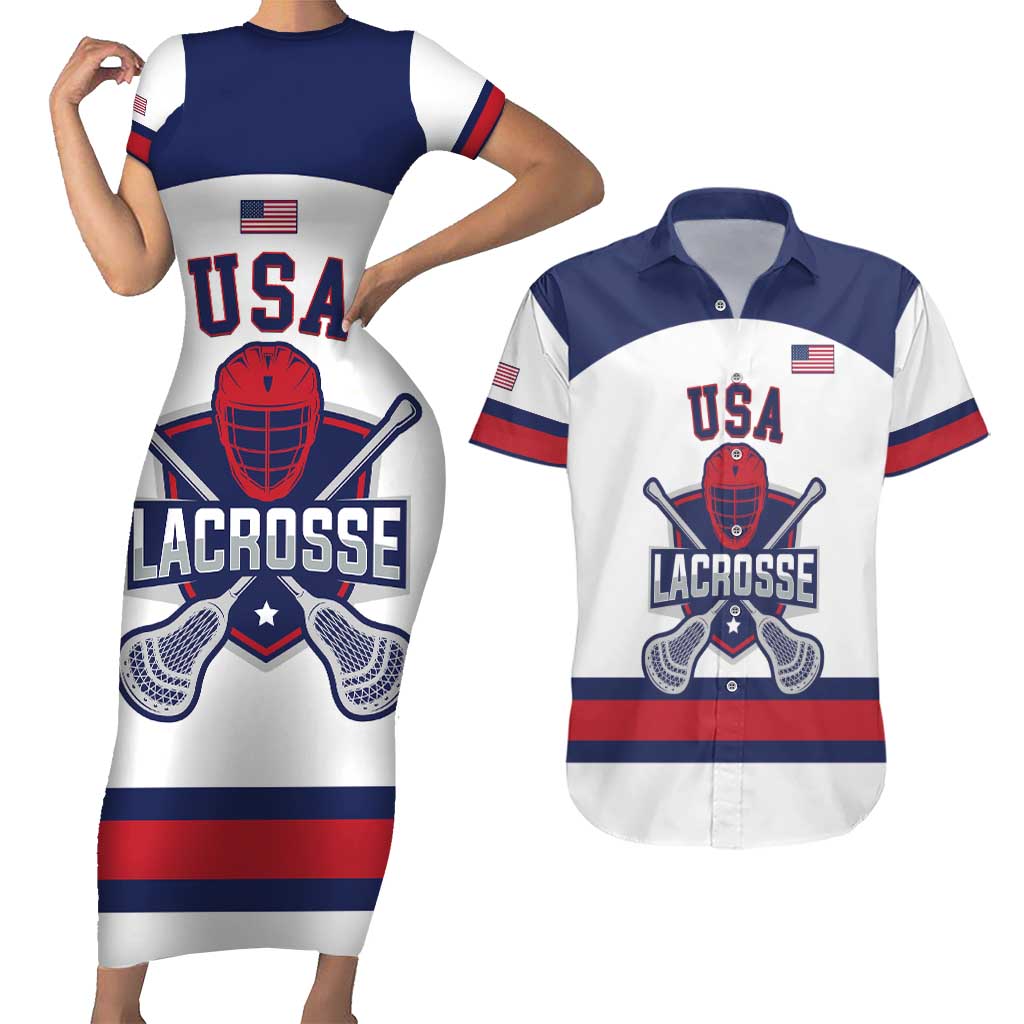 Custom United States Lacrosse Couples Matching Short Sleeve Bodycon Dress and Hawaiian Shirt Go Champions White Version