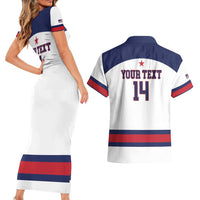 Custom United States Lacrosse Couples Matching Short Sleeve Bodycon Dress and Hawaiian Shirt Go Champions White Version