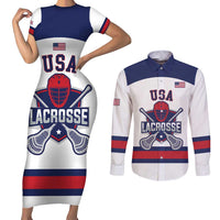 Custom United States Lacrosse Couples Matching Short Sleeve Bodycon Dress and Long Sleeve Button Shirt Go Champions White Version