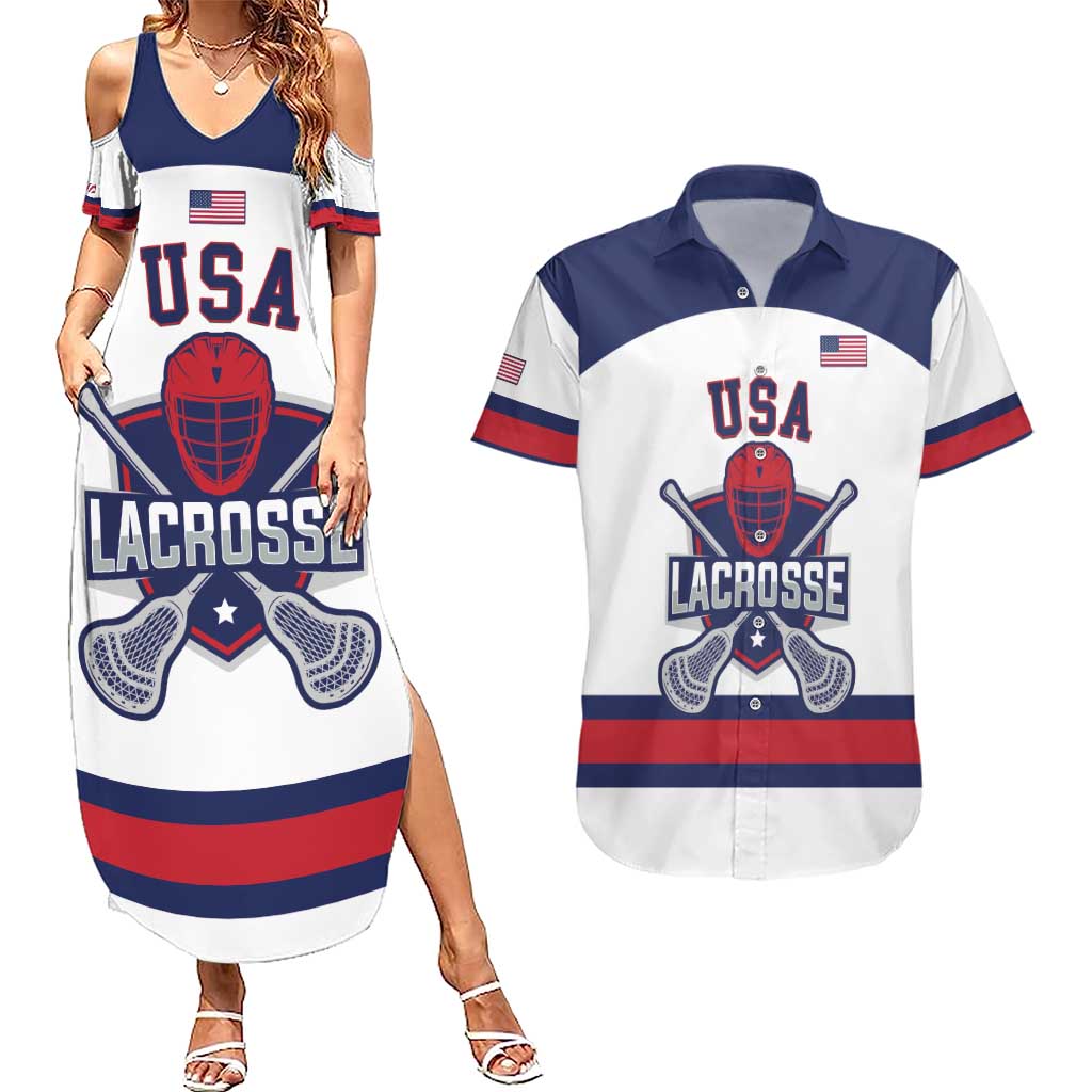 Custom United States Lacrosse Couples Matching Summer Maxi Dress and Hawaiian Shirt Go Champions White Version