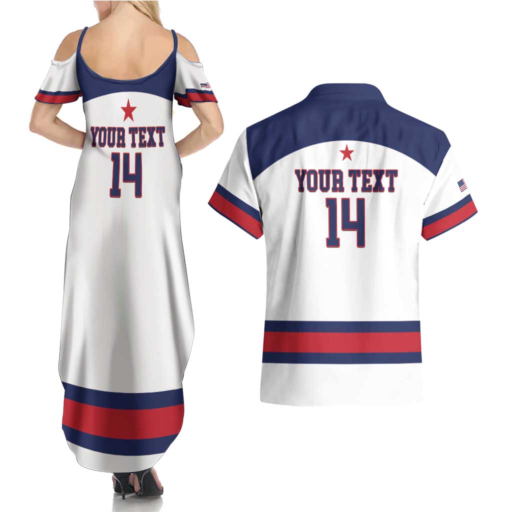 Custom United States Lacrosse Couples Matching Summer Maxi Dress and Hawaiian Shirt Go Champions White Version