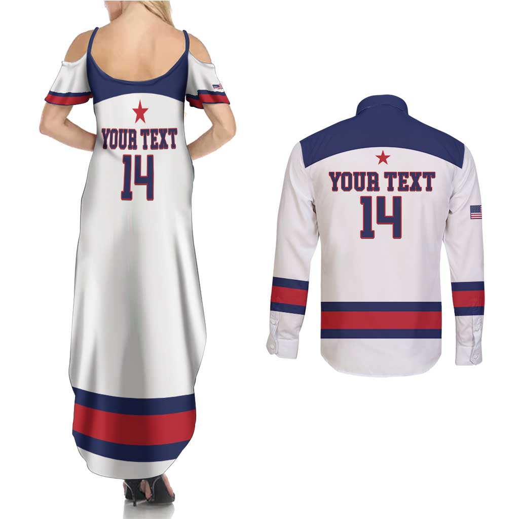 Custom United States Lacrosse Couples Matching Summer Maxi Dress and Long Sleeve Button Shirt Go Champions White Version