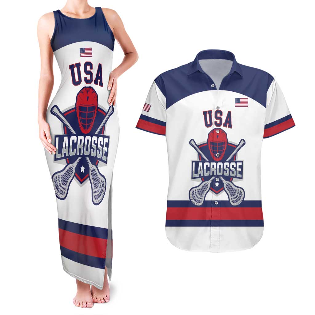 Custom United States Lacrosse Couples Matching Tank Maxi Dress and Hawaiian Shirt Go Champions White Version