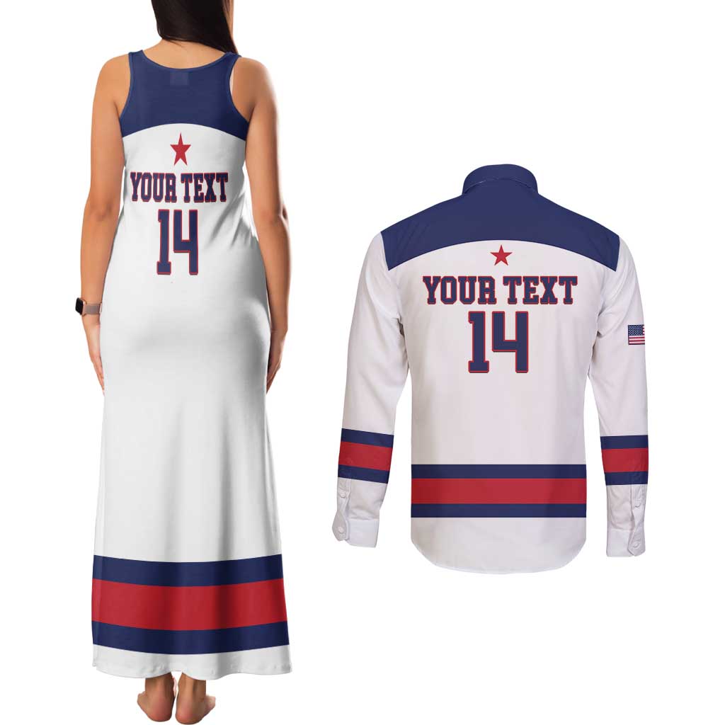 Custom United States Lacrosse Couples Matching Tank Maxi Dress and Long Sleeve Button Shirt Go Champions White Version