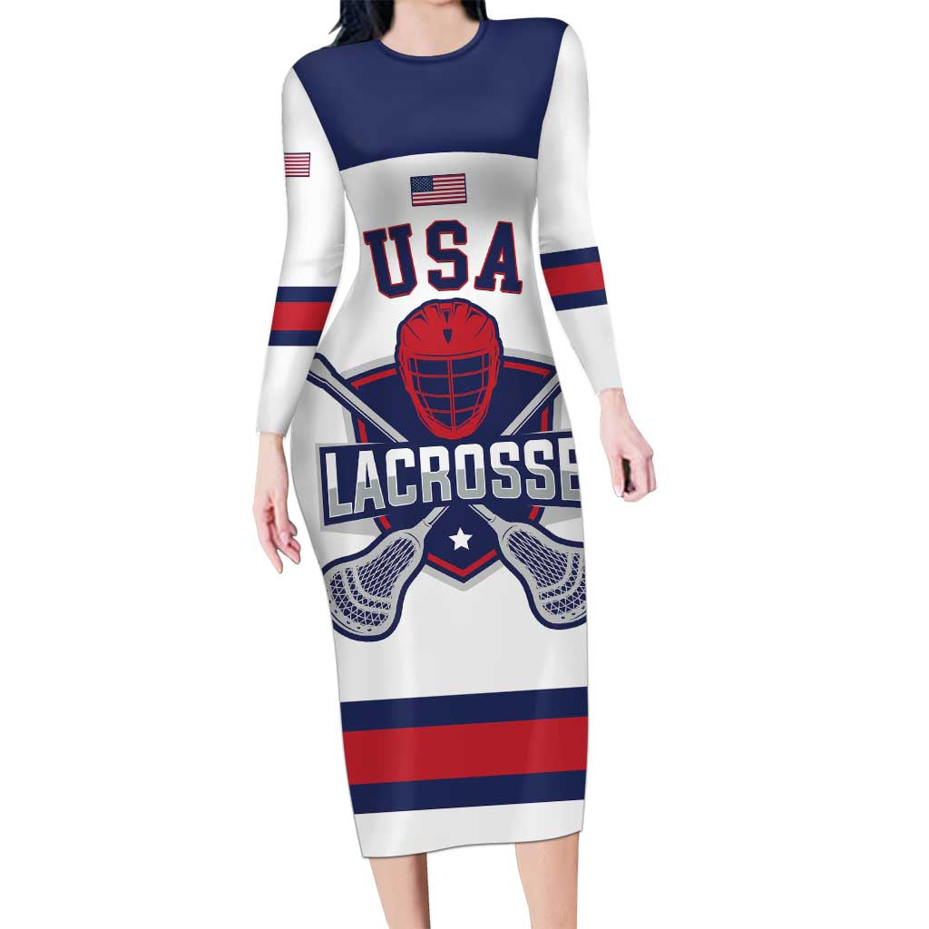 Custom United States Lacrosse Family Matching Long Sleeve Bodycon Dress and Hawaiian Shirt Go Champions White Version