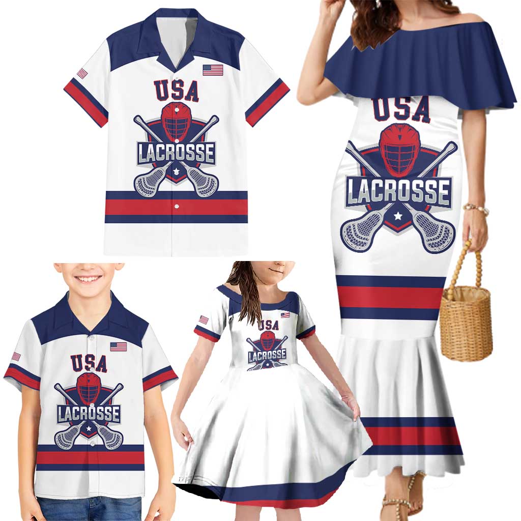 Custom United States Lacrosse Family Matching Mermaid Dress and Hawaiian Shirt Go Champions White Version
