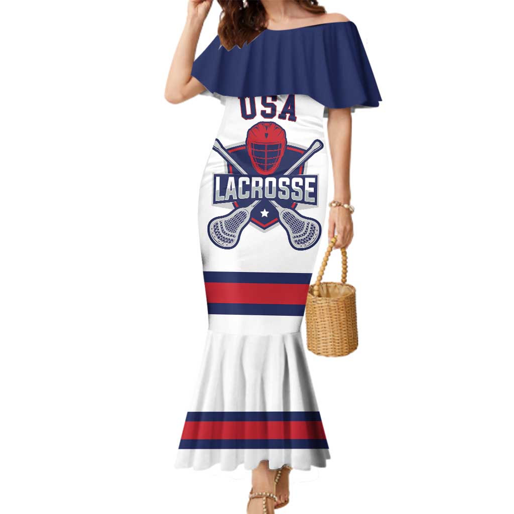 Custom United States Lacrosse Family Matching Mermaid Dress and Hawaiian Shirt Go Champions White Version