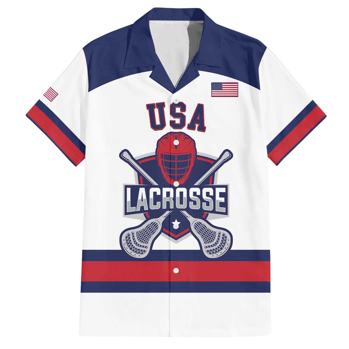 Custom United States Lacrosse Family Matching Off The Shoulder Long Sleeve Dress and Hawaiian Shirt Go Champions White Version