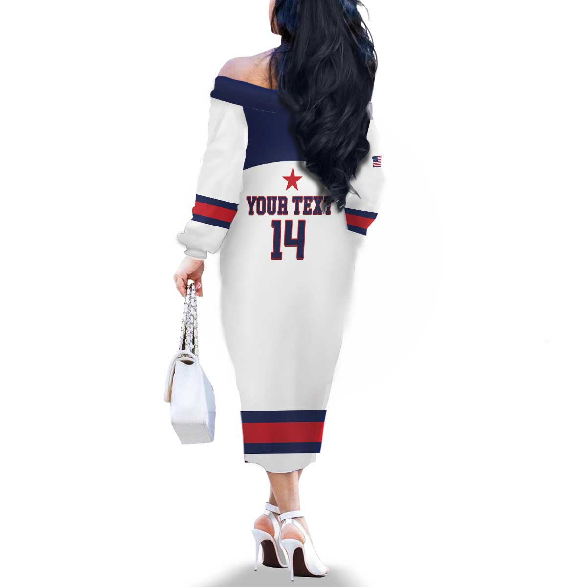 Custom United States Lacrosse Family Matching Off The Shoulder Long Sleeve Dress and Hawaiian Shirt Go Champions White Version