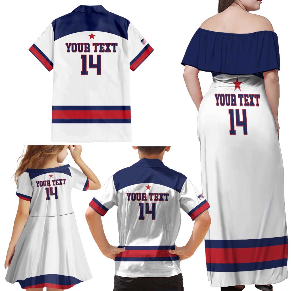 Custom United States Lacrosse Family Matching Off Shoulder Maxi Dress and Hawaiian Shirt Go Champions White Version