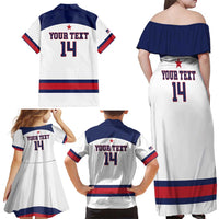 Custom United States Lacrosse Family Matching Off Shoulder Maxi Dress and Hawaiian Shirt Go Champions White Version
