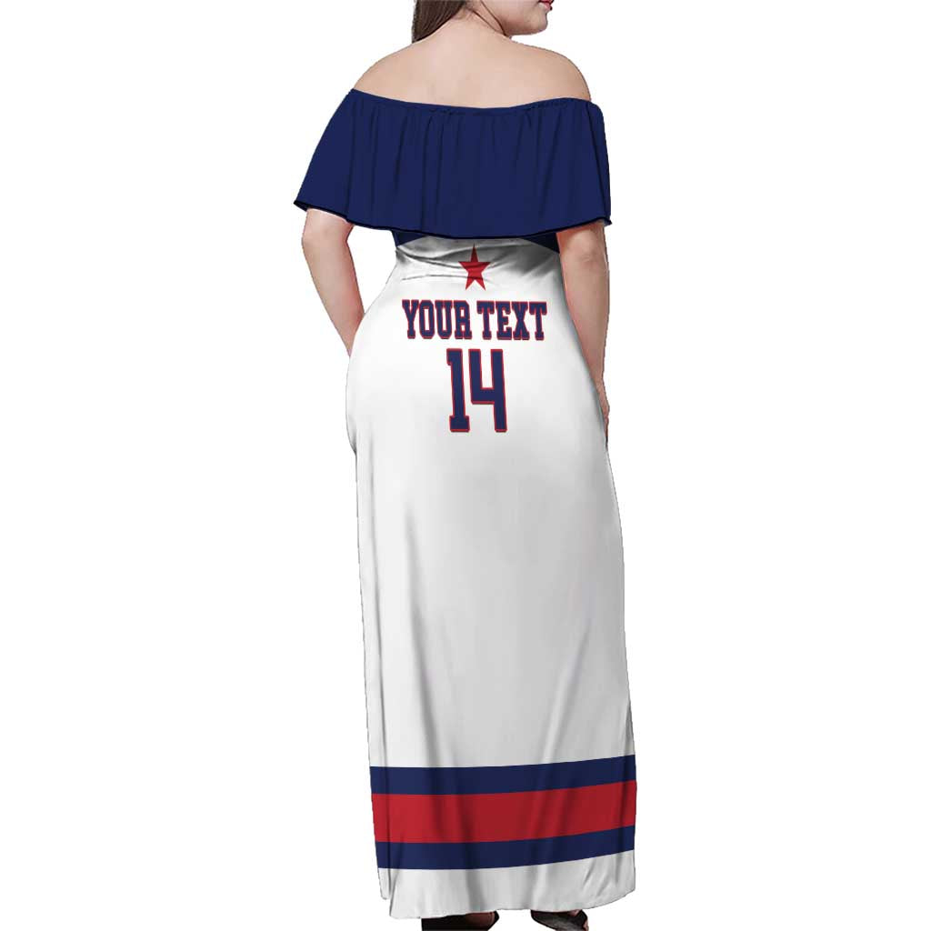 Custom United States Lacrosse Family Matching Off Shoulder Maxi Dress and Hawaiian Shirt Go Champions White Version
