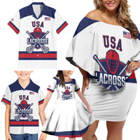 Custom United States Lacrosse Family Matching Off Shoulder Short Dress and Hawaiian Shirt Go Champions White Version